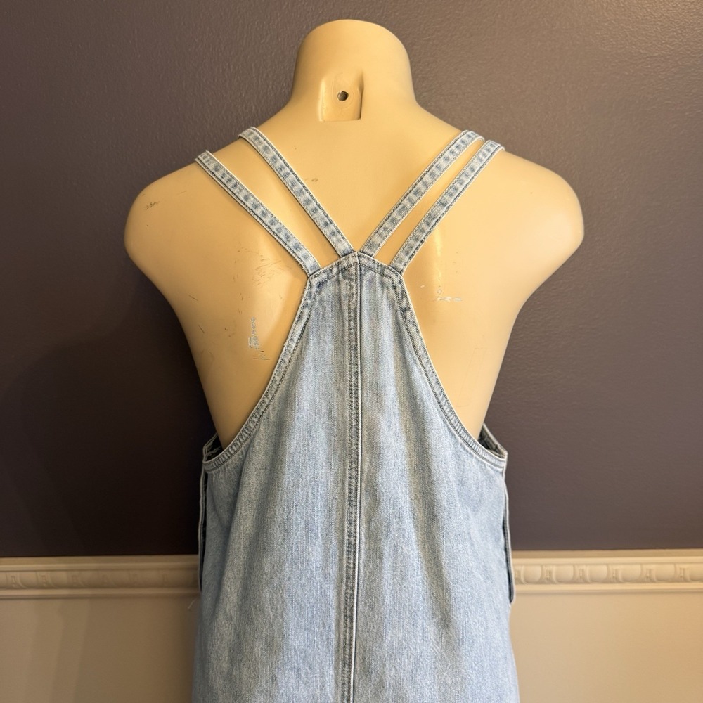 VTG Denim Light Wash Jumper Dress Chore Cottage Small Embroidered Overall - Picture 6 of 8